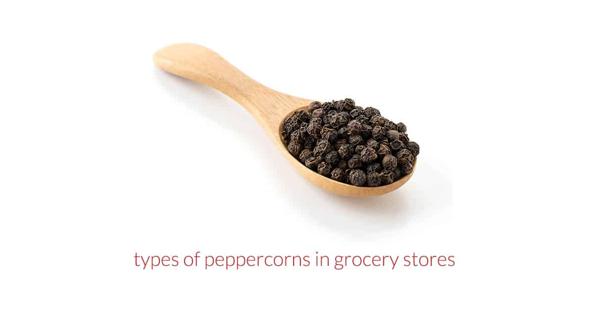 Types of peppercorn in a grocery store