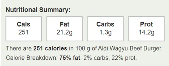 Nutrition Summary Wagye Burger