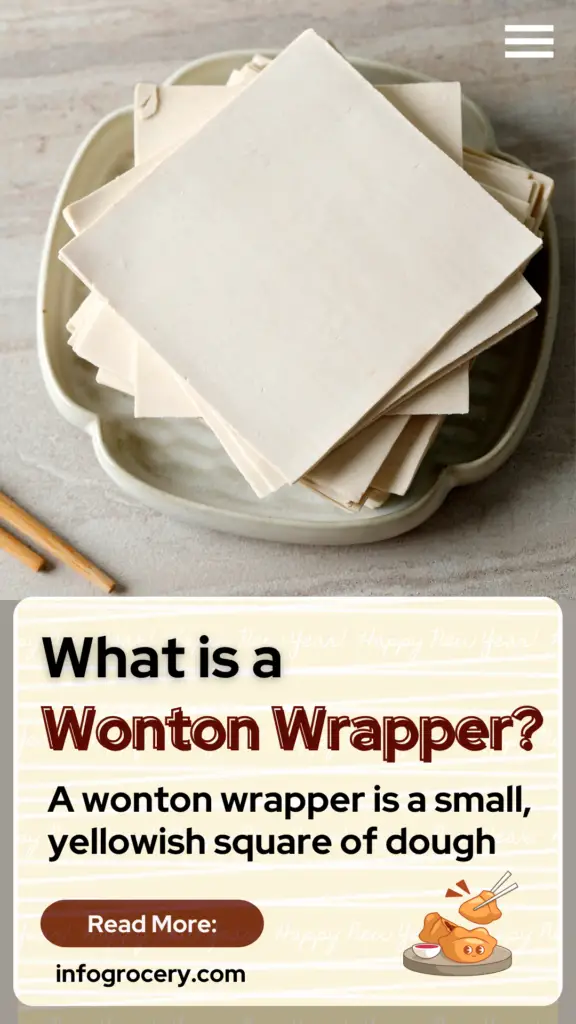 A wonton wrapper is a small, yellowish square of dough
